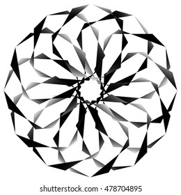 Radial, spirally geometric decorative element - Abstract monochrome shape.