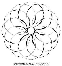 Radial, spirally geometric decorative element - Abstract monochrome shape.