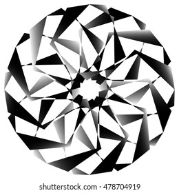 Radial, spirally geometric decorative element - Abstract monochrome shape.