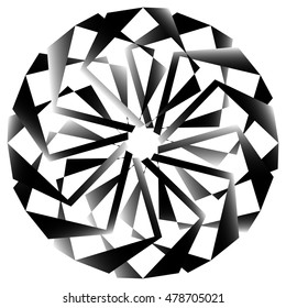 Radial, spirally geometric decorative element - Abstract monochrome shape.