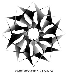 Radial, spirally geometric decorative element - Abstract monochrome shape.