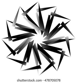 Radial, spirally geometric decorative element - Abstract monochrome shape.