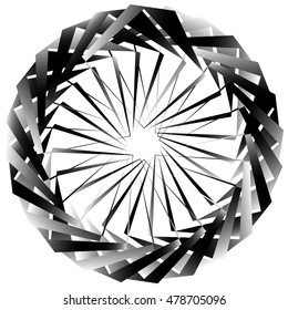 Radial, spirally geometric decorative element - Abstract monochrome shape.