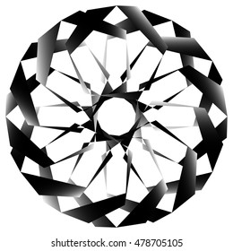 Radial, spirally geometric decorative element - Abstract monochrome shape.