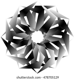Radial, spirally geometric decorative element - Abstract monochrome shape.