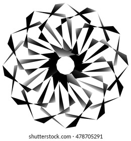 Radial, spirally geometric decorative element - Abstract monochrome shape.