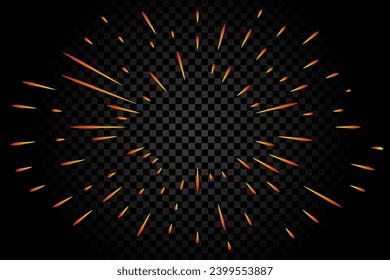 Derrame radial con efecto de explosión sobre un fondo transparente. Líneas abstractas de color brillante alrededor de la circunferencia. Ilustración del vector