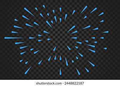 Radial splash of water drops isolated on transparent background