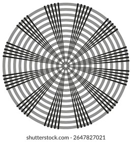 Padrão de raio radial. Design abstrato circular. Ilustração da roda geométrica. Energia espiral vetorial.