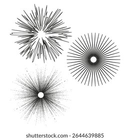 Radial star shape. Abstract sunburst vector. Spiky circular form. Black white design.