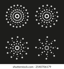 Design de explosão radial. Ícone de círculo abstrato. Vetor de simetria geométrica. Estilo de plano de fundo preto.