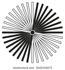 Radial stripe icon. Bold contrast wheel. Dynamic spin shape. Vector optical pattern.