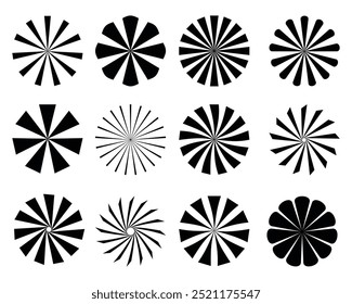 Radial stripes set. Sunburst radial element set. Vintage vector design.