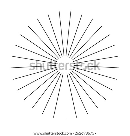 Radial stripes. Sunburst element. Sun star ray. Ray beam, burst. Radial circle radiation lines. Circulars lines pattern. Spokes with radiating stripes grid icon. Outline thin abstract illusion graphic