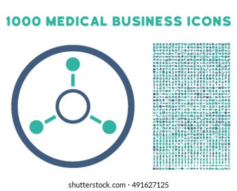 Radial Structure icon with 1000 medical commercial cobalt and cyan vector pictograms. Clipart style is flat bicolor symbols, white background.