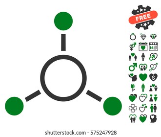 Radial Structure icon with bonus lovely clip art. Vector illustration style is flat rounded iconic green and gray symbols on white background.
