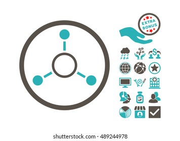 Radial Structure pictograph with bonus pictograph collection. Vector illustration style is flat iconic bicolor symbols, grey and cyan colors, white background.