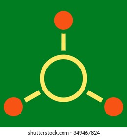 Radial Structure vector icon. Style is bicolor flat symbol, orange and yellow colors, rounded angles, green background.