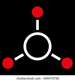 Radial Structure vector icon. Style is bicolor flat symbol, red and white colors, rounded angles, black background.