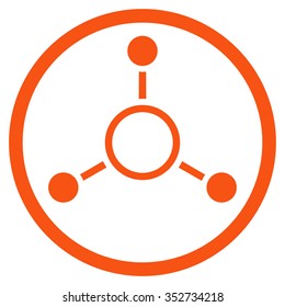 Radial Structure vector icon. Style is flat circled symbol, orange color, rounded angles, white background.