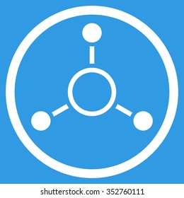 Radial Structure vector icon. Style is flat circled symbol, white color, rounded angles, blue background.