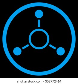 Radial Structure vector icon. Style is flat circled symbol, blue color, rounded angles, black background.