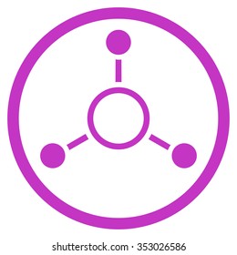 Radial Structure vector icon. Style is flat circled symbol, violet color, rounded angles, white background.