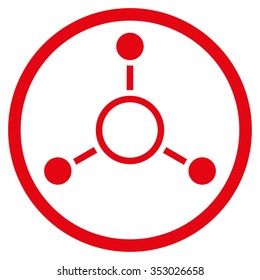 Radial Structure vector icon. Style is flat circled symbol, red color, rounded angles, white background.