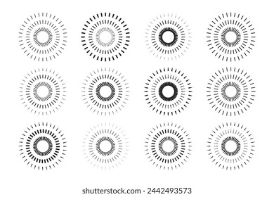 Radial sun burst. Abstract line circle vector background. Sunburst design elements collection. Vector illustration. 