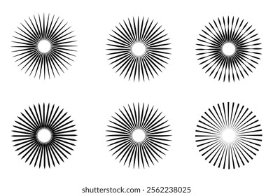 Radial sun burst, Sunburst icon set. Vintage sunburst icon collection, vector set. Sun rays icon, sun shine,  Fireworks and sunburst line icon.  Circular stars, set of star vector illustration. 