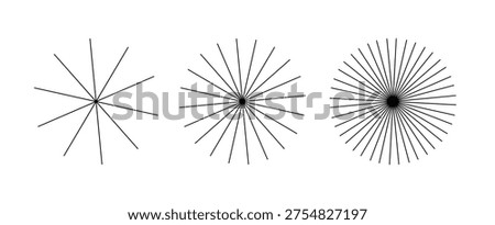 Radial sun line pattern ray shape icon. Vector graphic star circular burst sun linear concentric abstract starburst.