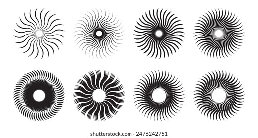 Radial Sunburst element. Sunburst set. Sunburst design element collection, Collection of ray. Vector illustration. circular beams vector radial stripes, 
