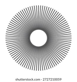 Patrón radial de explosión solar que converge en líneas negras que crean ilusión óptica y gráfico de prueba de enfoque utilizado para la calibración de la visión Oftalmología