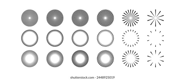 Radial Sunburst set elements design for logo branding wed posters banner sticker business vector illustration
