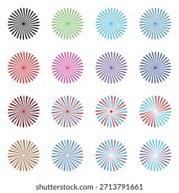 Radial Sunburst Spokes Vetor Set - Abstract Ray Starburst Element for Design, Logo, and Background (Conjunto vetorial de raios radiais de explosão solar).