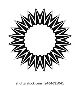 Radial triangle arrows zigzag flower icon. A circular arrangement of black arrowhead shapes. Isolated on a white background.