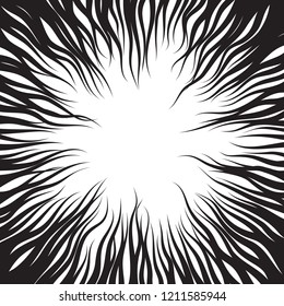 Radial wave lines. Motion lines background for manga comic books. Speed frame, superhero action, sun rays or star burst explosion background. Black and white vector illustration