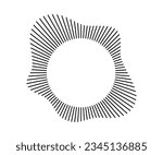 Radial wave sound lines. Circular frame. Sound circle ring. Wavy roun frame. Radial sun rays symbol. Wavy geometric silhouette. Abstract design element. Vector illustration on white background.