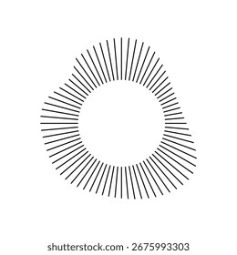 Líneas de sonido de onda radial. Marco circular. Anillo de círculo sonoro. Marco redondo ondulado. Símbolo de rayos solares radiales. Ilustración vectorial