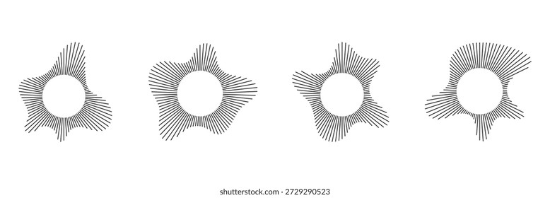 Radial wave sound lines. Circular frame. Sound circle ring. Wavy round frame. Radial sun rays symbol. Wavy geometric silhouette. Abstract design element. eps 10