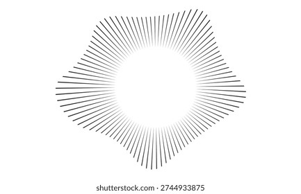 Radial wave sound lines. Circular frame. Sound circle ring. Wavy roun frame. Radial sun rays symbol. Wavy geometric silhouette. Abstract design element. Vector illustration on white background. 