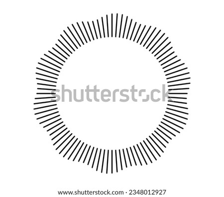 Radial wave sound lines. Circular frame. Sound circle ring. Wavy roun frame. Radial sun rays symbol. Wavy geometric silhouette. Abstract design element. Vector illustration on white background.