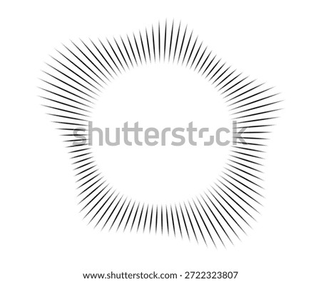 Radial wave sound lines. Circular frame. Sound circle ring. Wavy roun frame. Radial sun rays symbol. Wavy geometric silhouette. Abstract design element. Vector illustration on white background. 