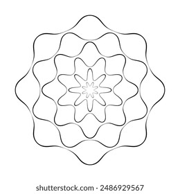 Radial Wavy Lines Circle Floral Pattern. Decorative Design Element. Vector Art. 