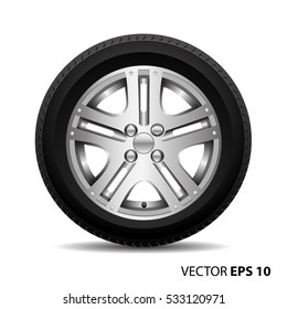 Radial wheel alloy with tire on white background vector illustration.