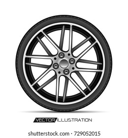 Radial wheel car alloy with tire on white background vector illustration.