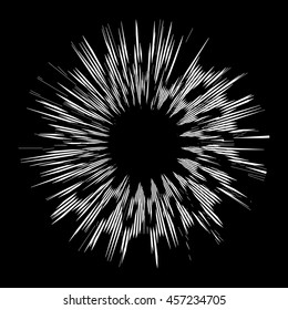 Radial white concentric particles on black background Sound wave Sun ray or star burst element Zoom effect Square fight stamp Superhero frame Waveform Circle vector background Line texture
