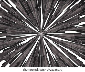  Radial white speed lines in round form. Vector illustration. Fireworks. Star rays. Explosion. Design element for prints, web, template, logo, tattoo and pattern. Trendy design element