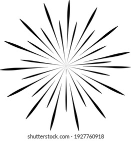 Radial white speed lines in round form. Vector illustration. Fireworks. Star rays. Explosion. Design element for prints, web, template, logo, tattoo and pattern. Trendy design element