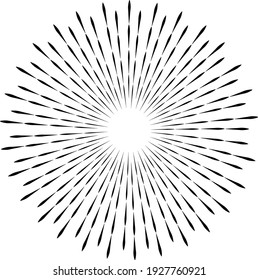 Radial white speed lines in round form. Vector illustration. Fireworks. Star rays. Explosion. Design element for prints, web, template, logo, tattoo and pattern. Trendy design element